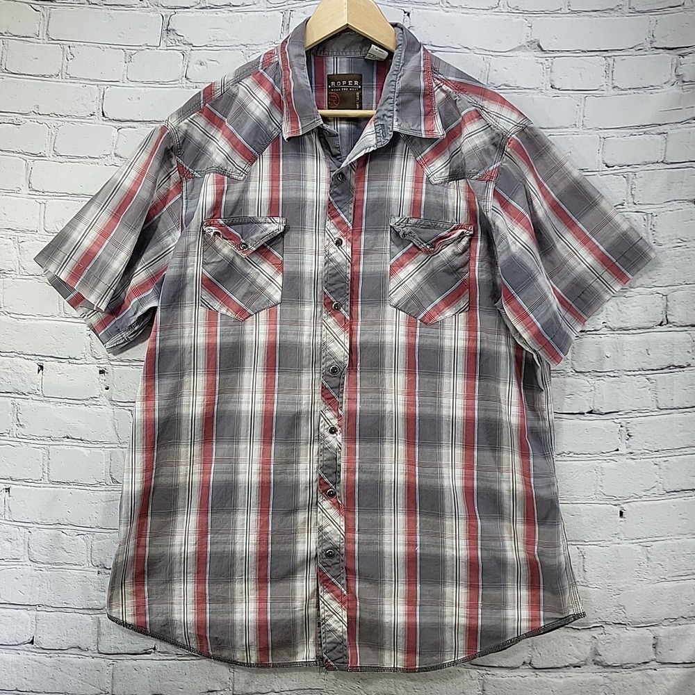 Roper Western Shirt Mens 2XL‎ Short Sleeve Snap-Up Plaid Cowboy